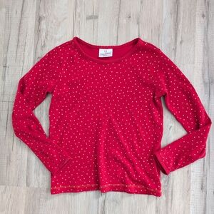 Hanna Andersson Red Long Sleeve Tee with Gold Polka Dots, 8Y (Z5)
